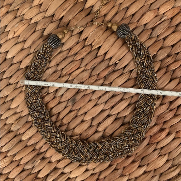 Braided Beaded Silver & Gold Toned Necklace - Picture 5 of 5